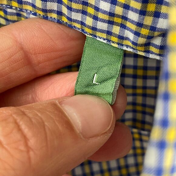 Sid Mashburn Shirt Men Large Yellow Blue Check Long Sleeve Designer Button Down - Picture 3 of 14